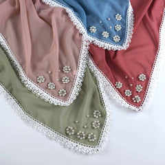 Chiffon Scarf Lace Faux Pearl Shawl Women Head Wrap Hair Accessories