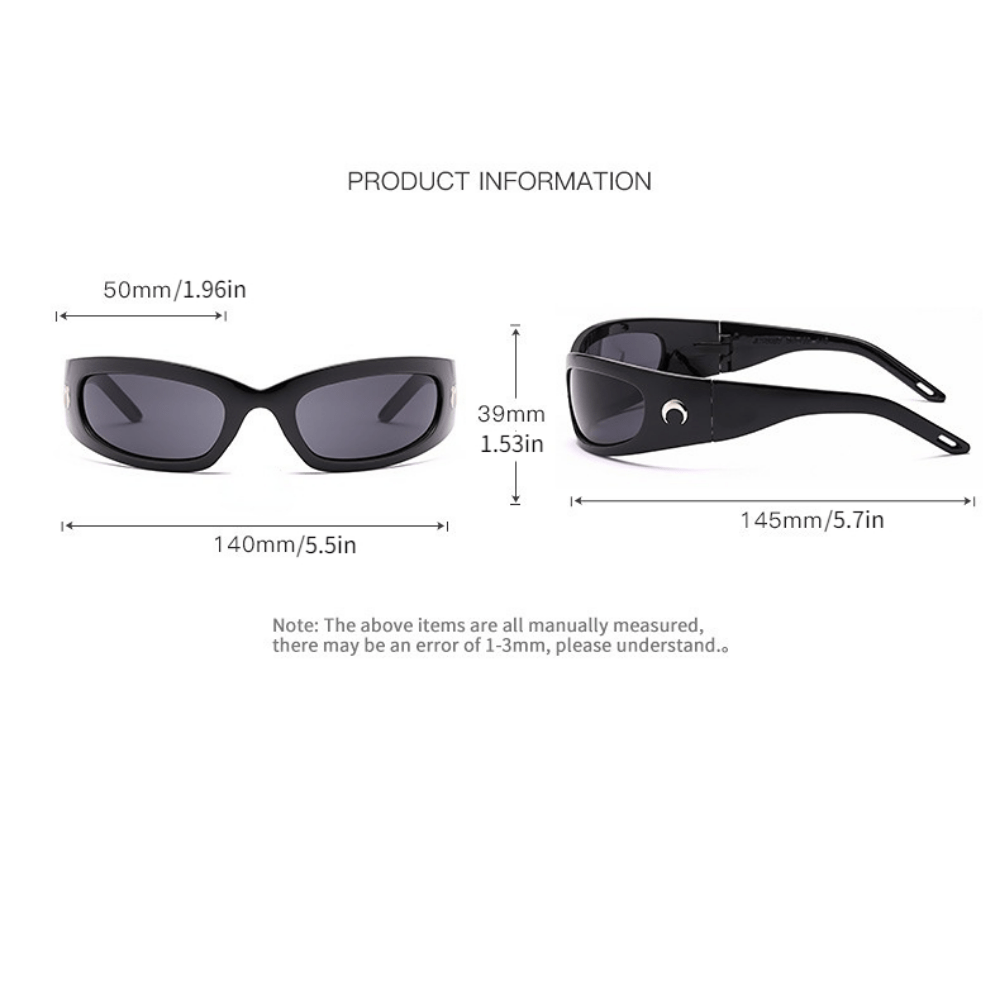 Y2K Wrap Around Sunglasses UV400 Moon Decor Glasses Cyberpunk Eyewear