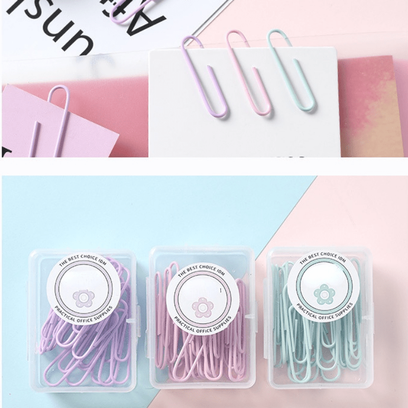 50pcs Makaron Paper Clip Boxed Office Supplies