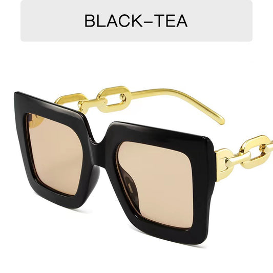 Square Frame Sunglasses Chain Temple Glasses UV400