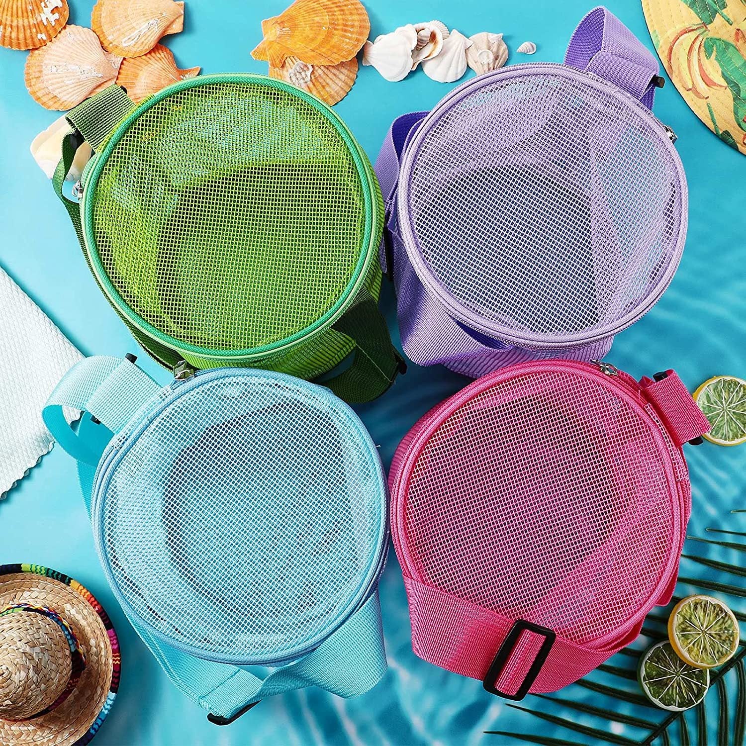 Kid's Mesh Shell Storage Bag 3D Round Sand Digging Bucket Toy