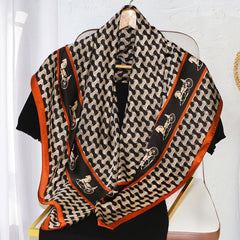 Vintage Carriage Chain Print Neckerchief Silk Square Scarf Bandana