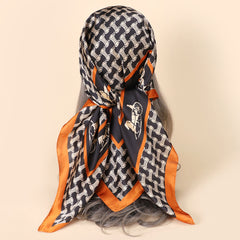 Vintage Carriage Chain Print Neckerchief Silk Square Scarf Bandana