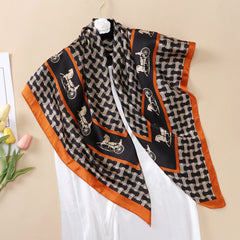 Vintage Carriage Chain Print Neckerchief Silk Square Scarf Bandana