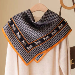 Vintage Carriage Chain Print Neckerchief Silk Square Scarf Bandana
