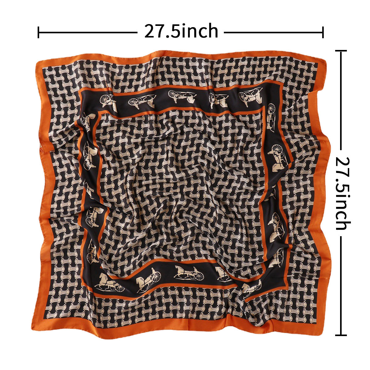 Vintage Carriage Chain Print Neckerchief Silk Square Scarf Bandana