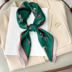 Horse Print Neckerchief Vintage Silk Square Scarf Bandana Classic Head Wrap