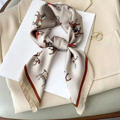 Horse Print Neckerchief Vintage Silk Square Scarf Bandana Classic Head Wrap