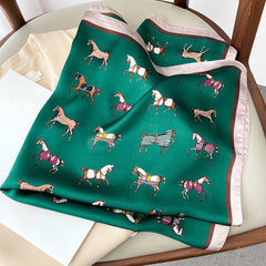 Horse Print Neckerchief Vintage Silk Square Scarf Bandana Classic Head Wrap