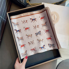 Horse Print Neckerchief Vintage Silk Square Scarf Bandana Classic Head Wrap