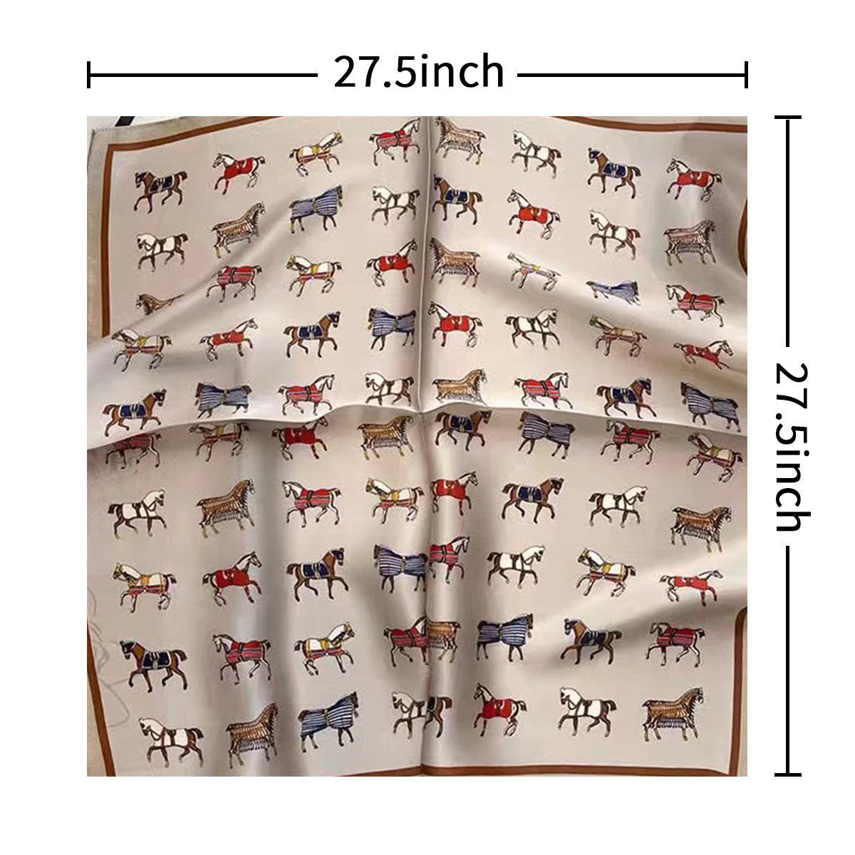 Horse Print Neckerchief Vintage Silk Square Scarf Bandana Classic Head Wrap