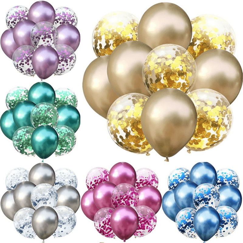 10pcs Confetti Balon Metallic Balon Mixed Amazing Sight Supplies