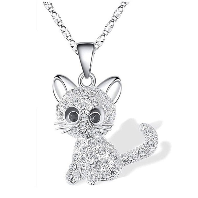 Glittery Kitten Rhinestone Necklace for Kids