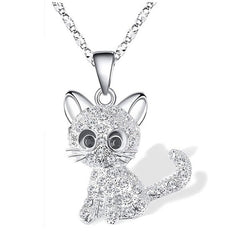 Glittery Kitten Rhinestone Necklace for Kids