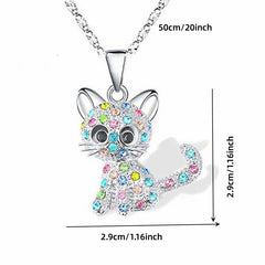 Glittery Kitten Rhinestone Necklace for Kids