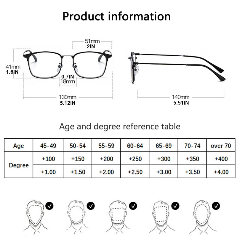 Progressive Bifocal Photochromic Reading Glasses Men Women UV Protection