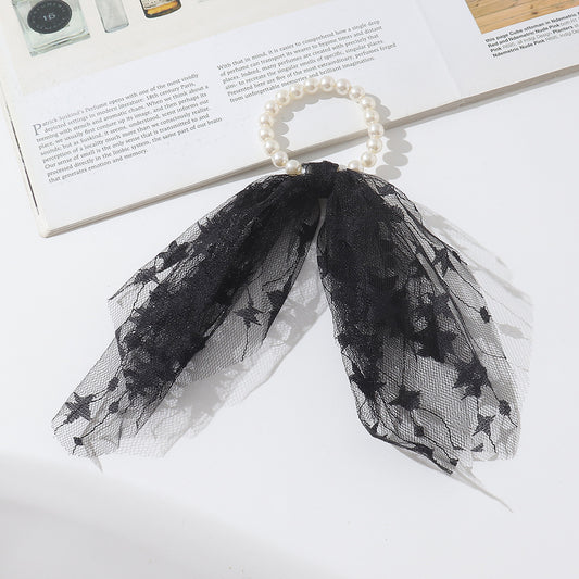 Faux Pearl Mesh Scrunchie Hair Tie Ponytail Holder Hair Accessory