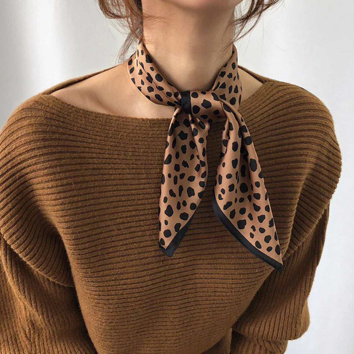 Leopard Print Neckerchief Silk Square Scarf Bandana Head Wrap