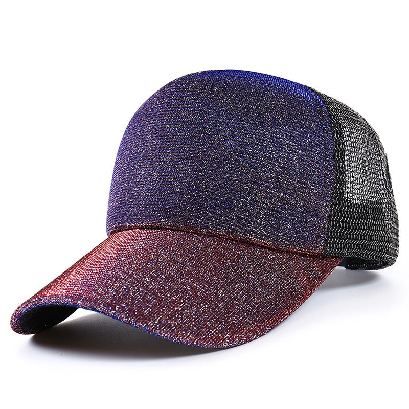 Gradient Sequin Baseball Cap Adjustable Hip Hop Mesh Trucker Hat