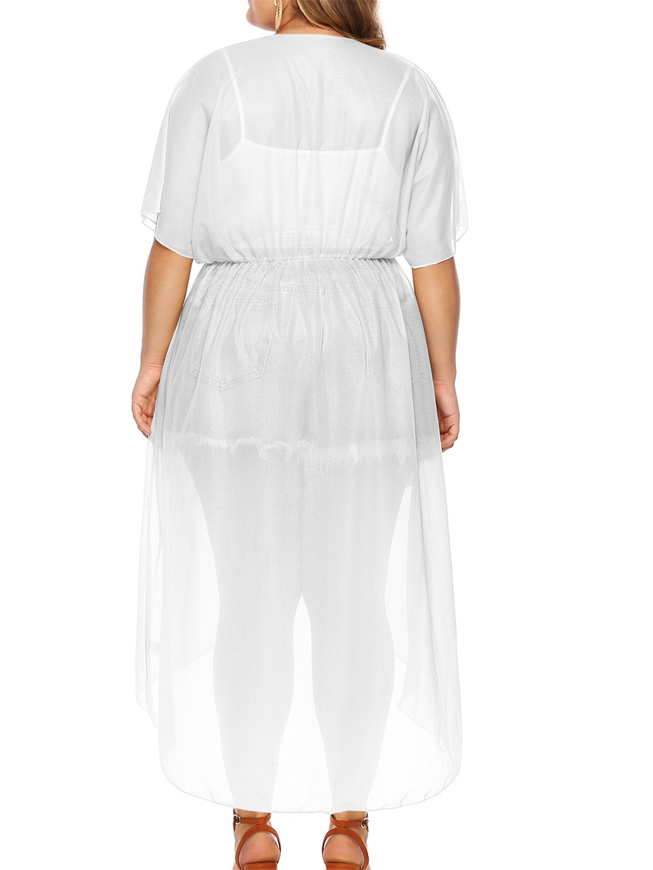 Short Sleeve Drawstring Cover Up Robe
