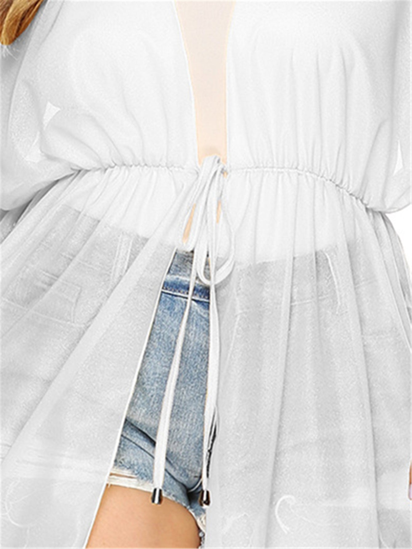 Short Sleeve Drawstring Cover Up Robe