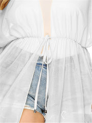 Short Sleeve Drawstring Cover Up Robe