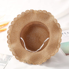 Girls Casual Straw Hat & Crossbody Bag Set With Flower Decor