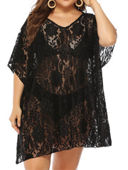 Embroidered Floral Lace V Neck Cover Up