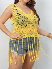Crochet Hollow Out Fringed Tunic Cover Up