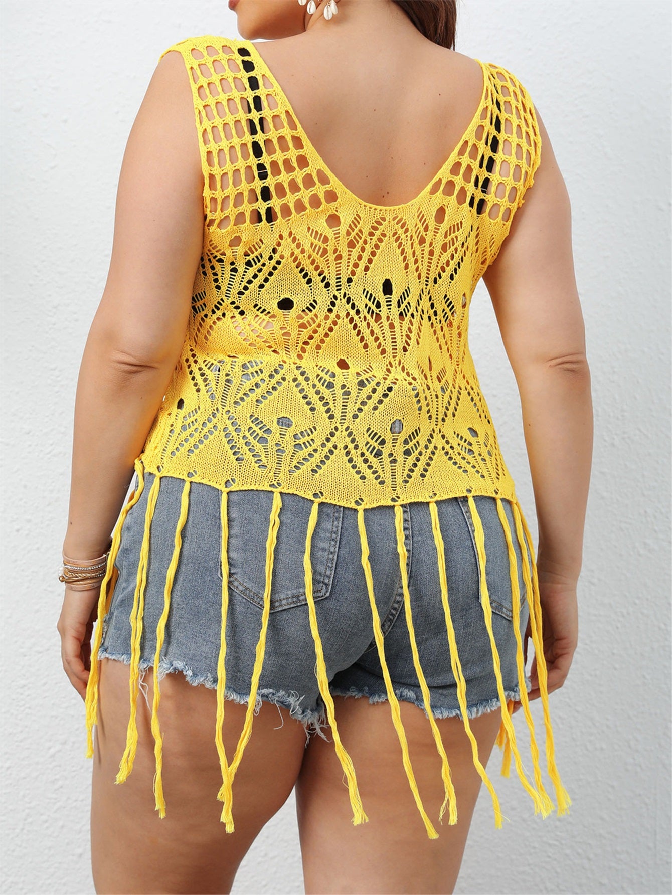 Crochet Hollow Out Fringed Tunic Cover Up