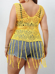 Crochet Hollow Out Fringed Tunic Cover Up