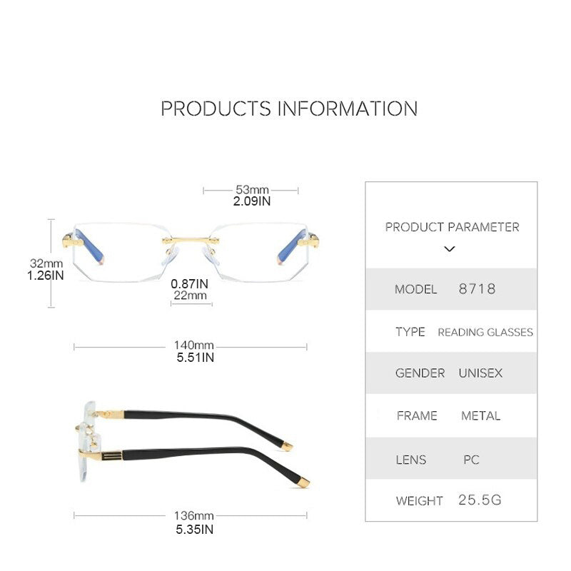 Metal Rimless Reading Glasses Anti Light Frameless Presbyopic Glasses