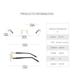 Metal Rimless Reading Glasses Anti Light Frameless Presbyopic Glasses