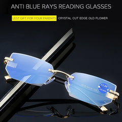 Metal Rimless Reading Glasses Anti Light Frameless Presbyopic Glasses