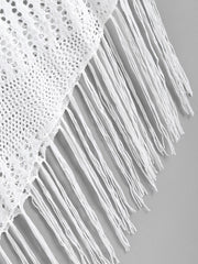 Crochet Cover Up Dress Tassel Trim Semi Sheer Hollow Out Swimwear