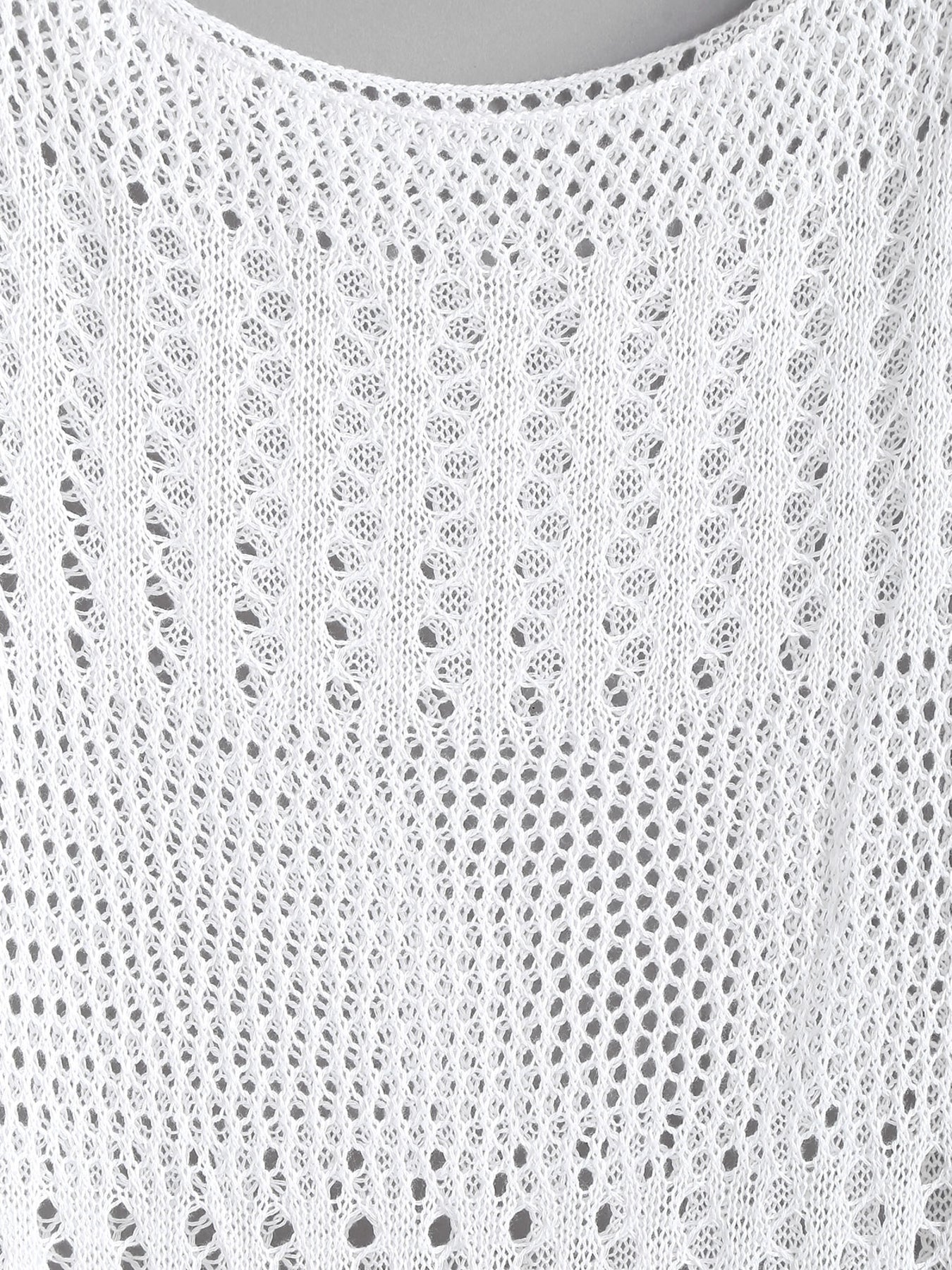 Crochet Cover Up Dress Tassel Trim Semi Sheer Hollow Out Swimwear
