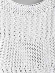 Crochet Cover Up Dress Tassel Trim Semi Sheer Hollow Out Swimwear