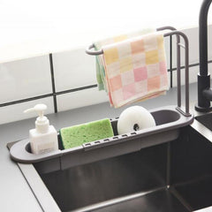 Telescopic Dish Rack Sink Shelf Drainer Organizer with Soap Sponge Holder