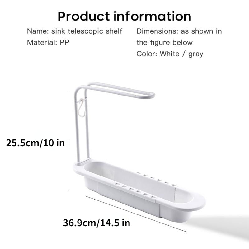 Telescopic Dish Rack Sink Shelf Drainer Organizer with Soap Sponge Holder