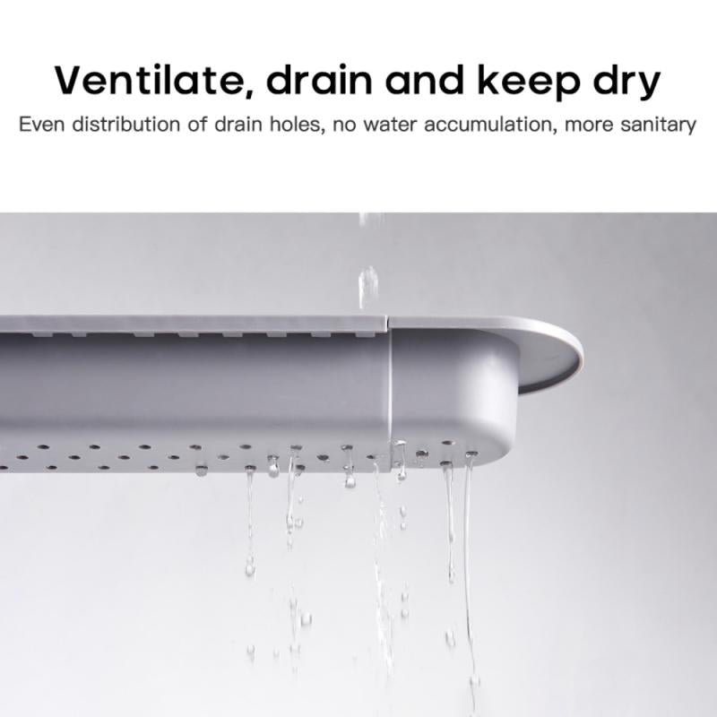 Telescopic Dish Rack Sink Shelf Drainer Organizer with Soap Sponge Holder