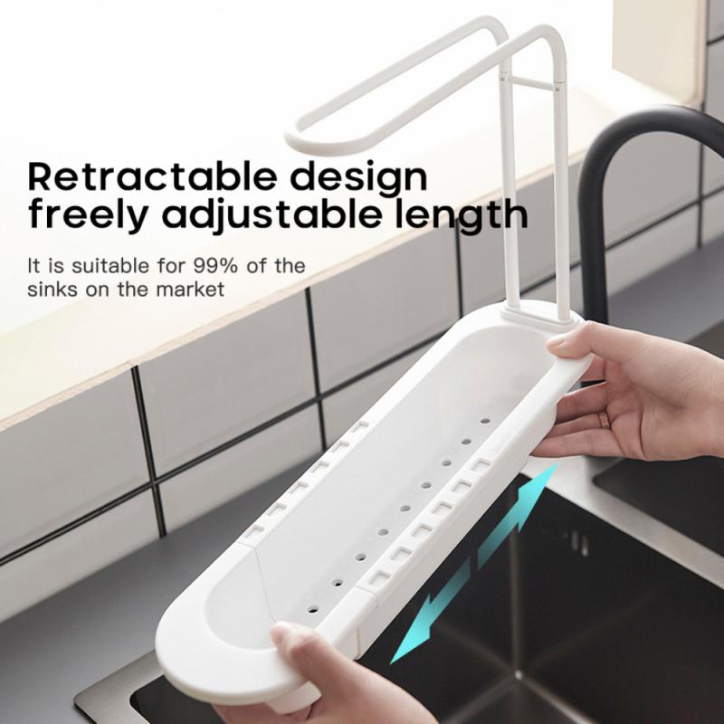 Telescopic Dish Rack Sink Shelf Drainer Organizer with Soap Sponge Holder