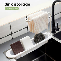 Telescopic Dish Rack Sink Shelf Drainer Organizer with Soap Sponge Holder