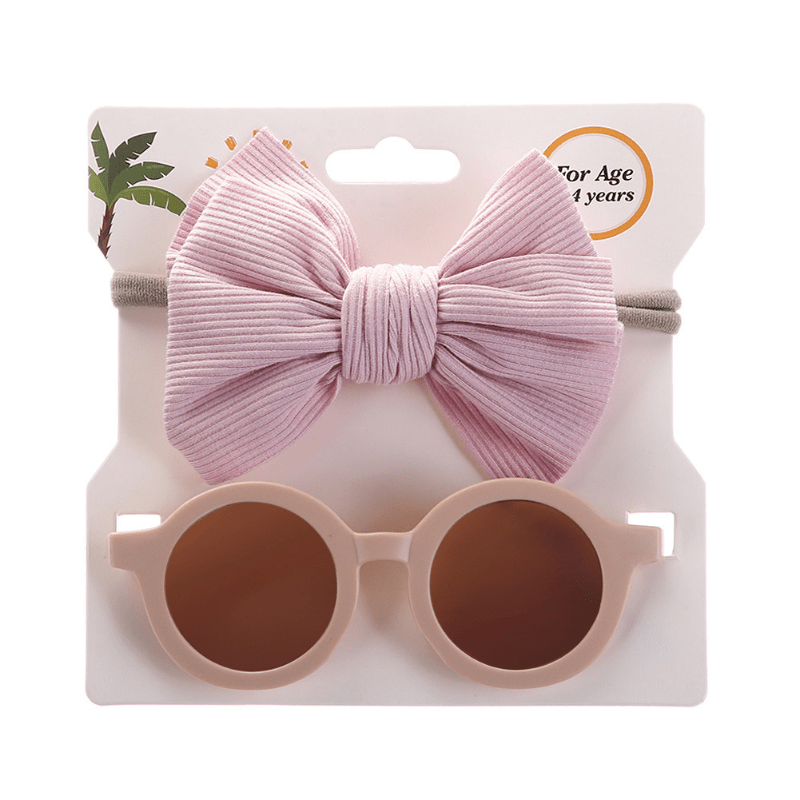 Girls Round Sunglasses & Bow Hair Tie Set Hair Accessories