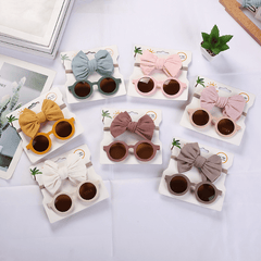 Girls Round Sunglasses & Bow Hair Tie Set Hair Accessories