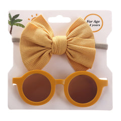 Girls Round Sunglasses & Bow Hair Tie Set Hair Accessories