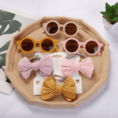 Girls Round Sunglasses & Bow Hair Tie Set Hair Accessories