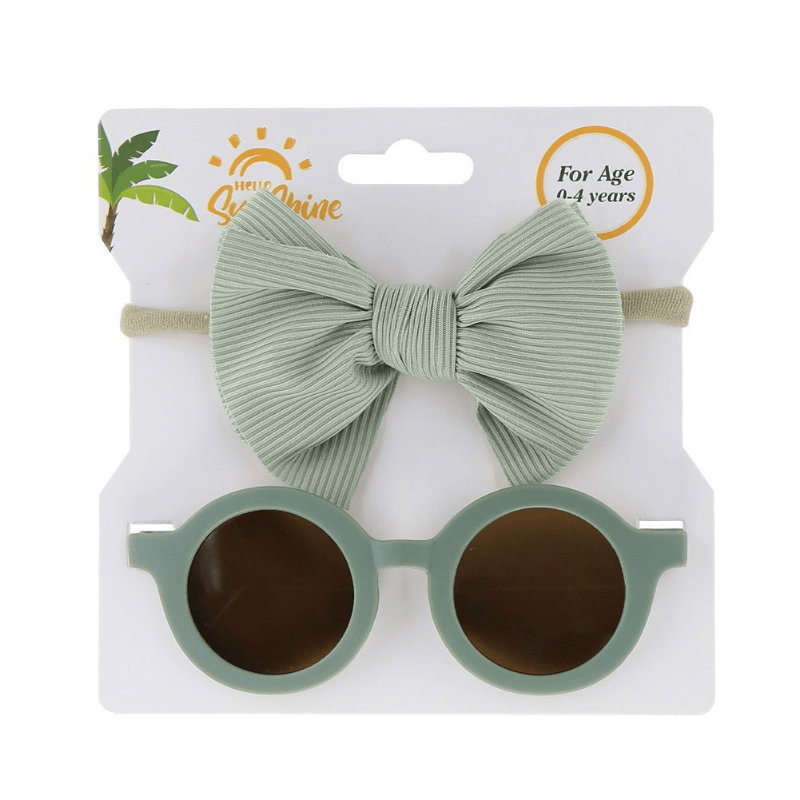 Girls Round Sunglasses & Bow Hair Tie Set Hair Accessories