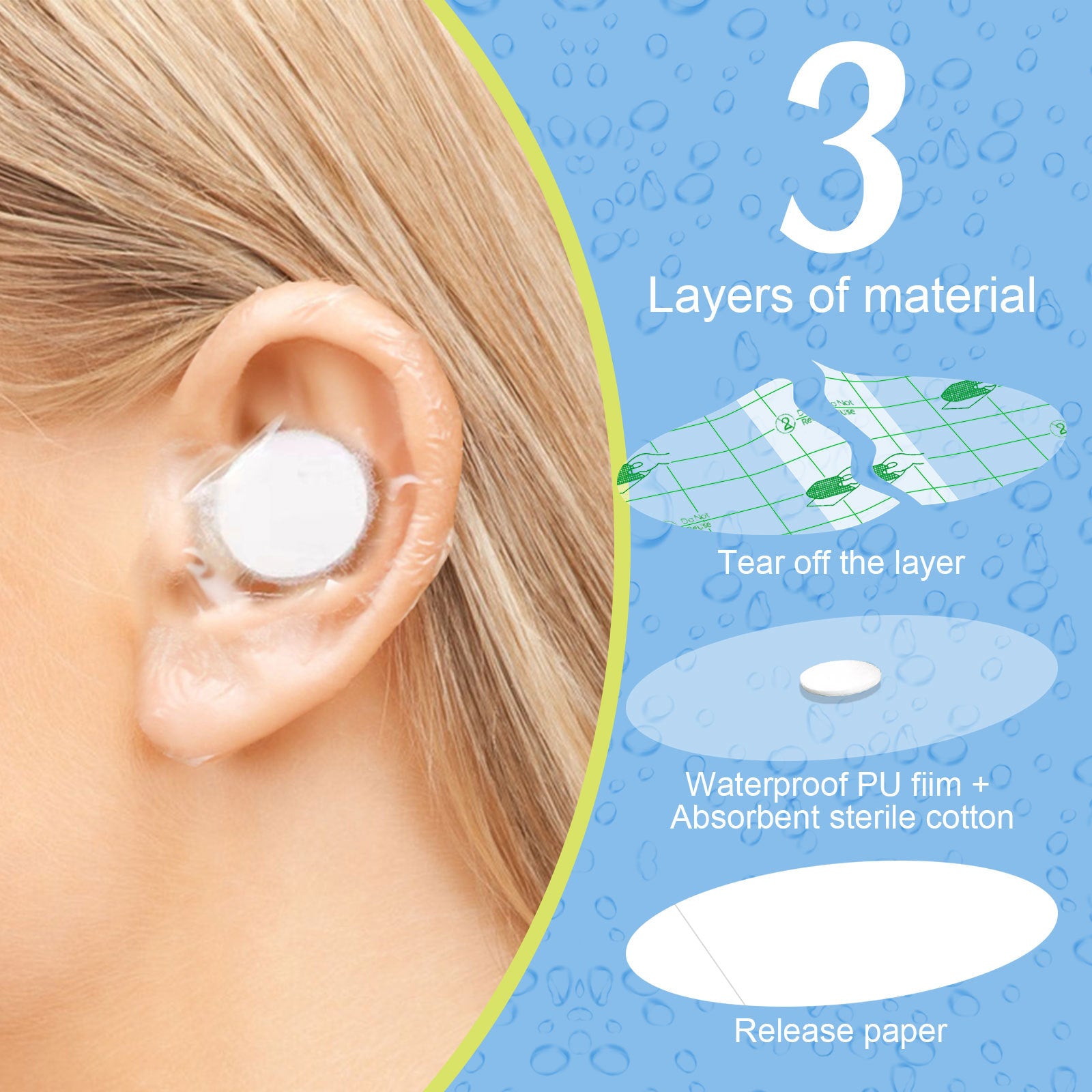 60pcs Waterproof Ear Protection Patch Bathing Swimming Washing Hair