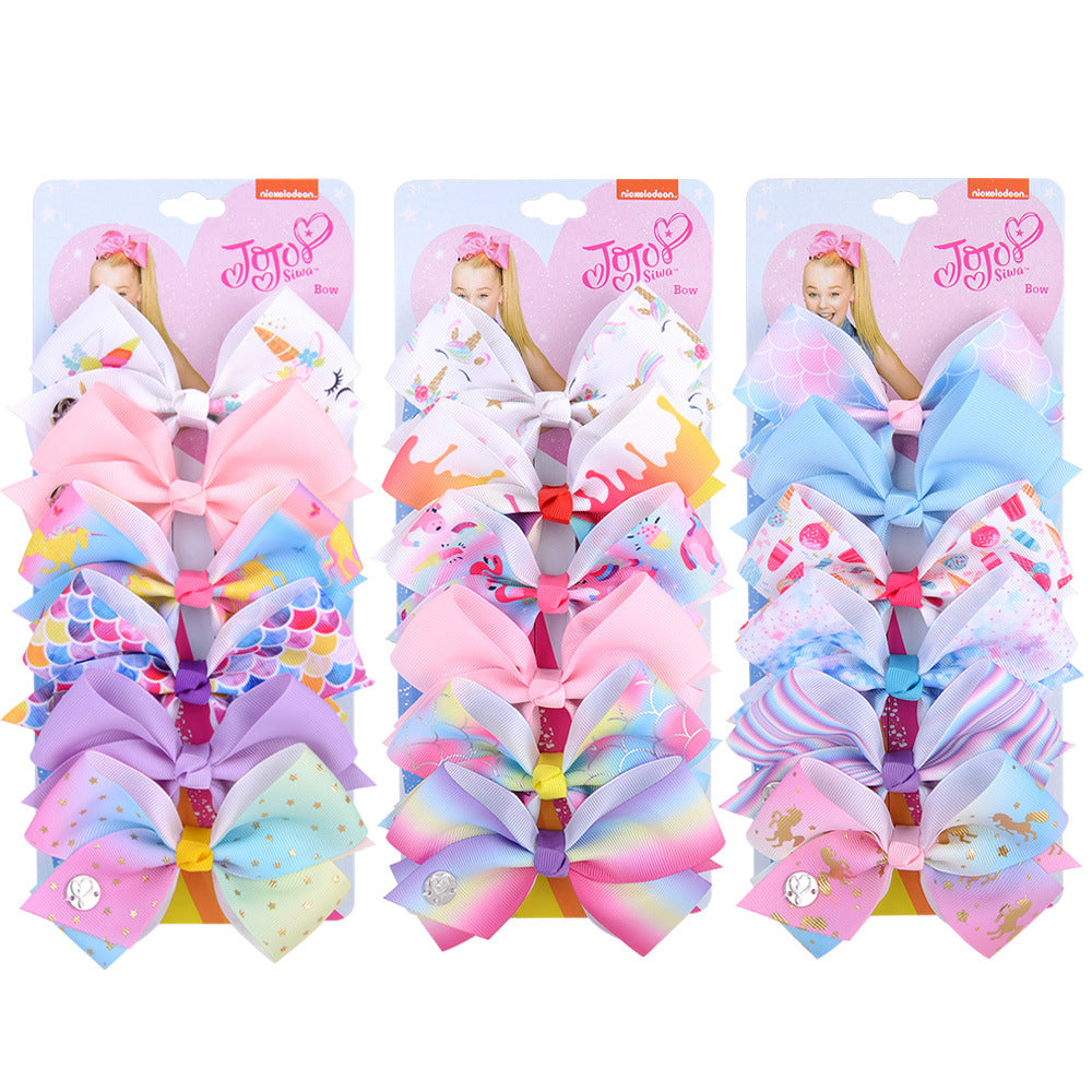 6pcs Unicorn Rainbow Ribbon Bow Hair Clips Set Princess Hair Accessories
