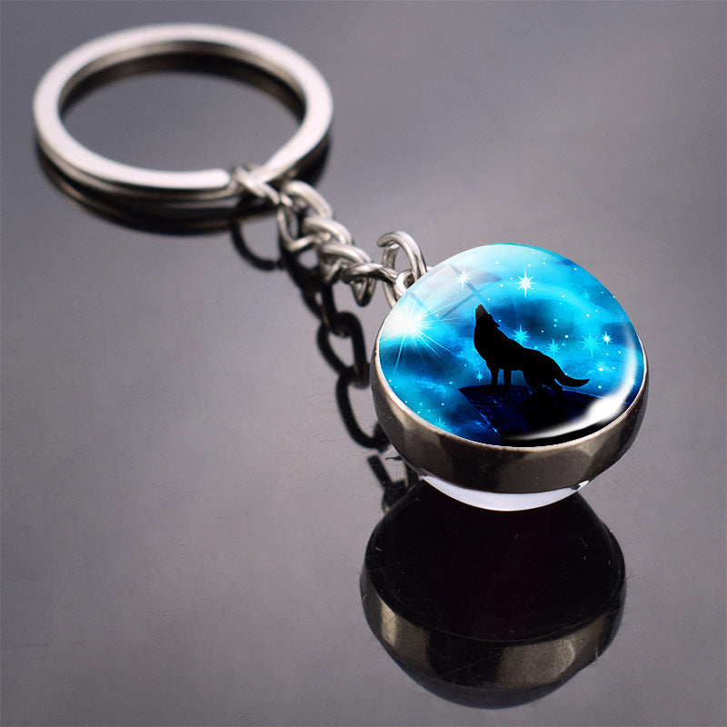 Wolf Head Ornament Glowing Keychain Animal Glass Ball Pendant